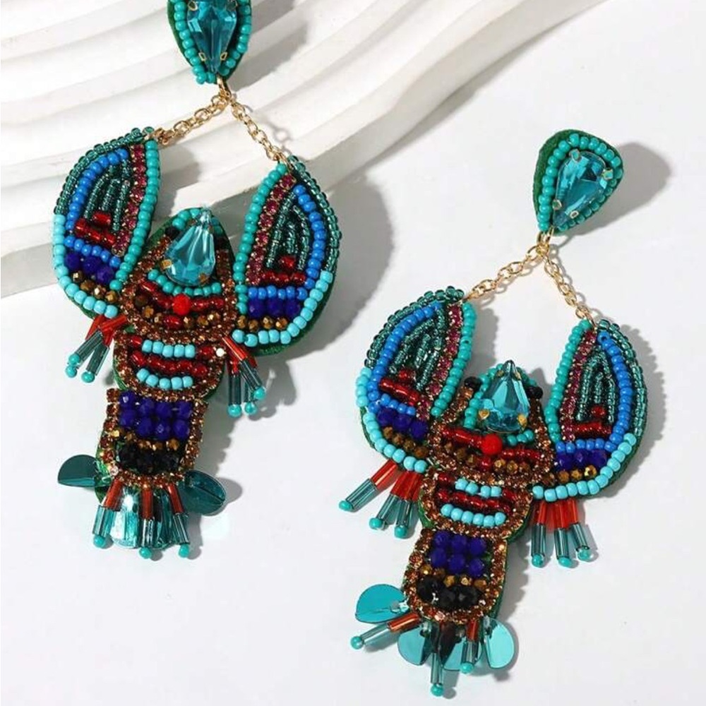 NEW Beaded Lobster Earrings - Picture 2 of 3